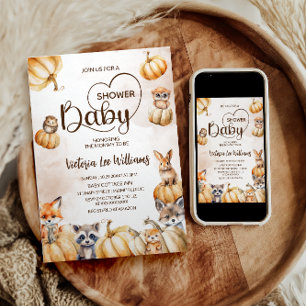 Waldtiere-Freunde-Herbst-Kürbis-Baby-Party Einladung