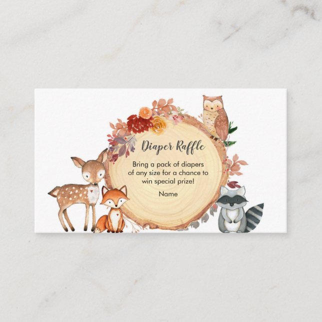 Waldtiere Freunde Windeln Raffle Begleitkarte (Vorderseite)