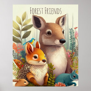 Waldtiere Freundliche Waldtiere Kinderzimmer Kunst Poster