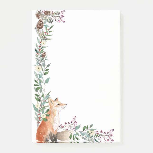 Waldtiere, Fuchs, Blattwerk, Weihnachtsbeeren Post-it Klebezettel (Vorderseite)