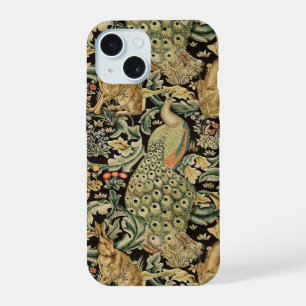 WALDTIERE ,FUCHS, PFau, HASE IN GRÜNEM BLUMENMUSTE iPhone 15 Hülle