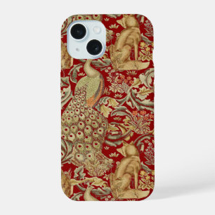 WALDTIERE, FUCHS, PFau, HASE IN ROTEN BLUMEN iPhone 15 Hülle