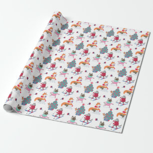 Waldtiere Fuchs Wolf Reh in Weihnachtsstreichen Geschenkpapier
