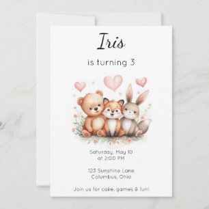 Waldtiere Geburtstag Bär Fuchs Hase Blumenfloristi Einladung