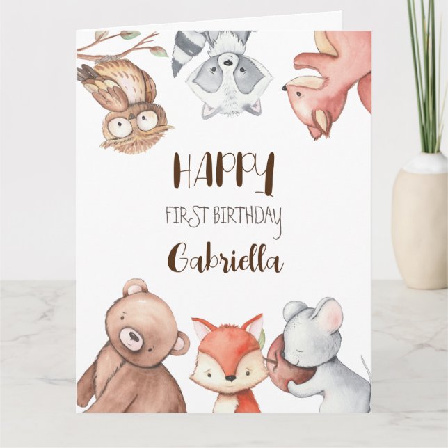 Waldtiere Geburtstag personalisiert Karte (Vorderseite)