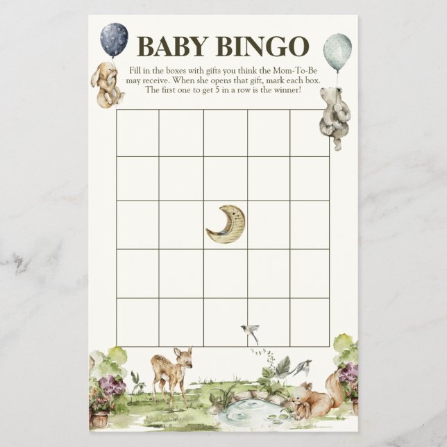 Waldtiere Gender Neutral Baby Bingo Game Flyer (Vorne)