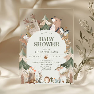 Waldtiere geschlechtsneutral rustikale Babyparty Acryleinladungen