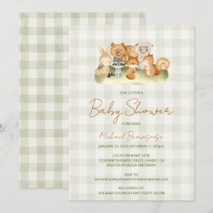 Waldtiere Gingham-Baby-Party Einladung