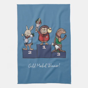 Waldtiere Goldmedaillengewinner Geschenk Podium Ku Geschirrtuch