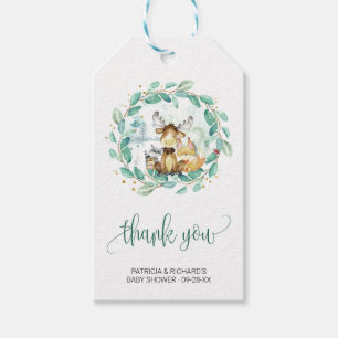 Waldtiere Grün Baby Shower Danke Geschenkanhänger
