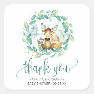 Waldtiere Grün Baby Shower Danke Quadratischer Aufkleber