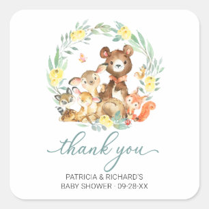 Waldtiere Grün Baby Shower Danke Quadratischer Aufkleber