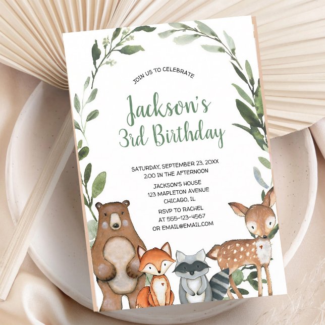 Waldtiere Grün Geburtstag Einladung (Von Creator hochgeladen)