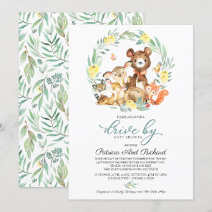 Waldtiere Grünantrieb mit Babydusche Einladung