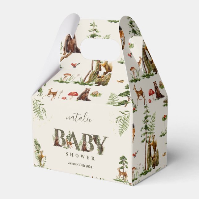 Waldtiere Grünpflanzen Babydusche Geschenkschachtel (Rückseite)