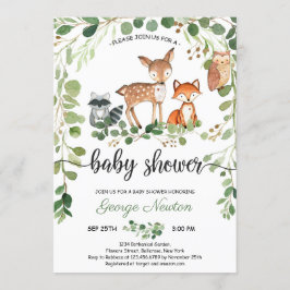 Waldtiere Grünpflanzen Boho Babydusche Einladung