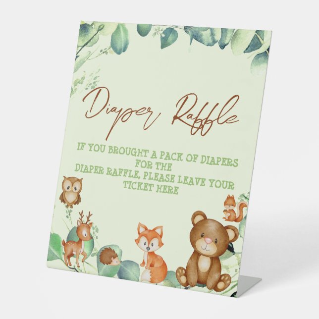 Waldtiere Grünpflanzen Eukalyptus Diaper Raffle Sockelschild (Vorderseite)