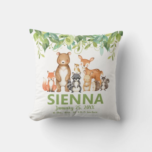 Waldtiere Grünpflanzen Geburtsstat Stats Zimmerdek Kissen (Vorderseite)