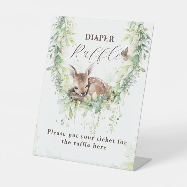 Waldtiere Grünpflanzen Kinderdusche Windeln Sockelschild (Vorderseite)