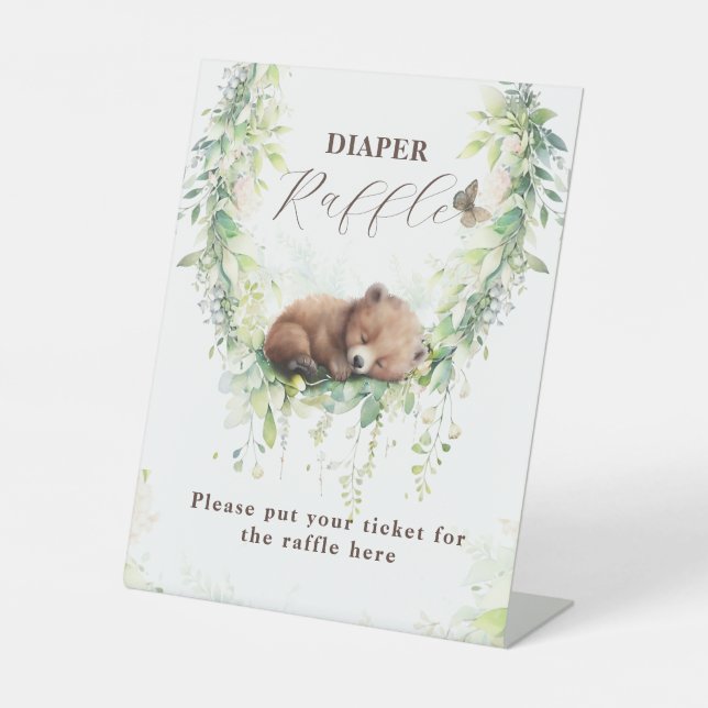 Waldtiere Grünpflanzen Kinderdusche Windeln Sockelschild (Vorderseite)