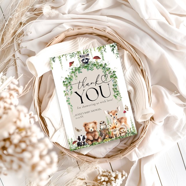 Waldtiere Grünpflanzen Mushroom Kinderdusche Dankeskarte (Von Creator hochgeladen)