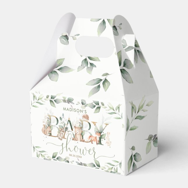 Waldtiere Grünpflanzen neutrale Babydusche Geschenkschachtel (Vorderseite)