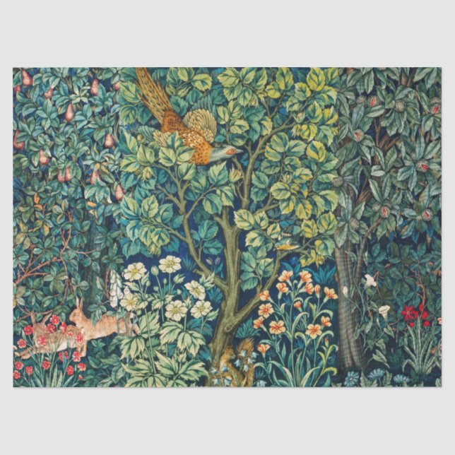 WALDTIERE Hares, Pheasant Bird, grüne Blüte Seidenpapier (Vorderseite)