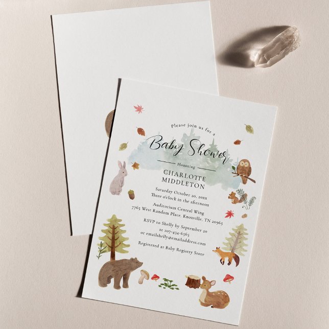 Waldtiere Herbst-Kinderdusche Einladung (Woodland Animals Script Fall Rustic Baby Shower Invitation)
