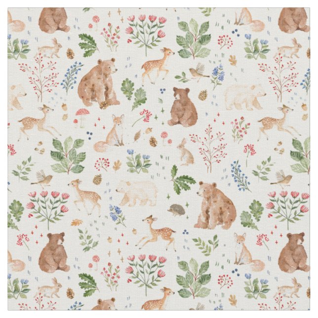 Waldtiere, Herbstfuchs, Hirsch, Bär, e Stoff (Nahaufnahme)