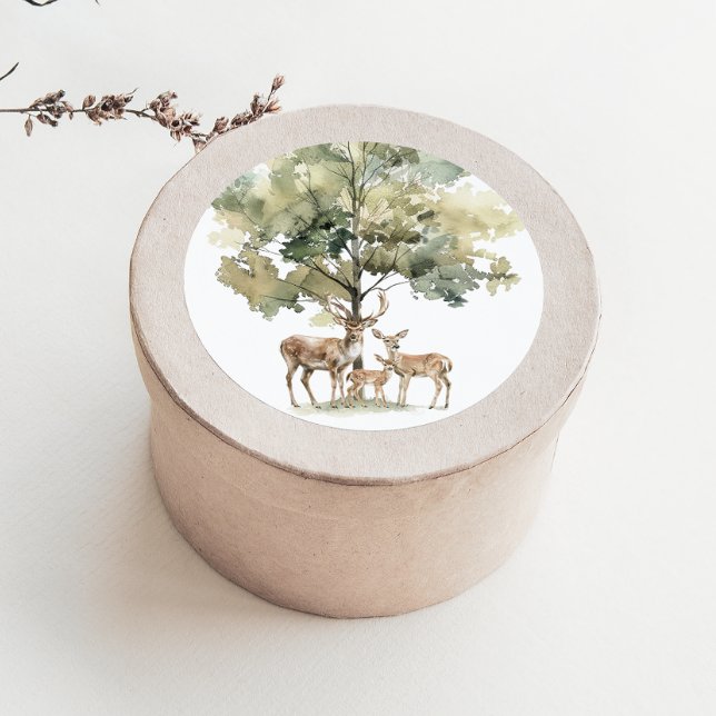 Waldtiere | Hirschfamilie Baby Shower Gevor Runder Aufkleber (Von Creator hochgeladen)