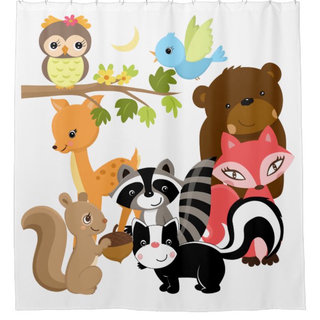 Waldtiere Hirschfocken-Raccoon-Bärenschüssel Duschvorhang (Vorderseite)