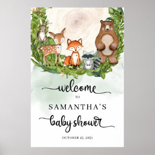 Waldtiere Holz Slip Baby Dusche Empfang Poster