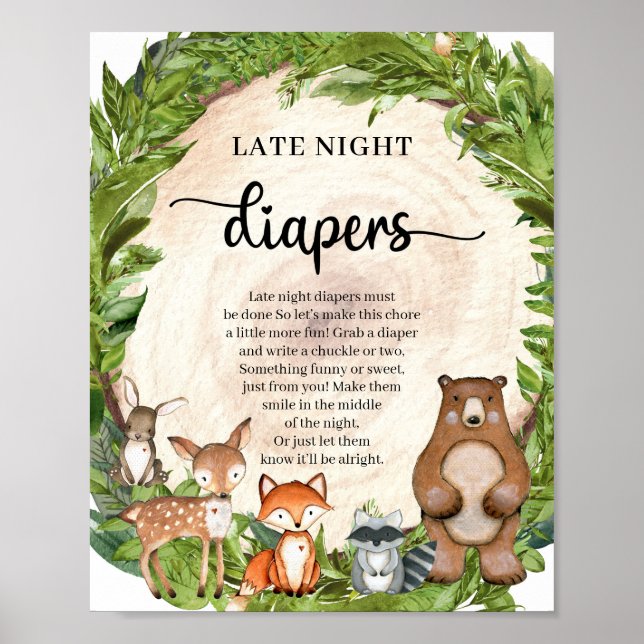 Waldtiere Holzlog Spate Night Diapers Spiel Poster (Vorne)