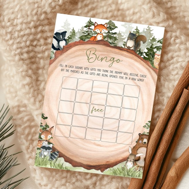 Waldtiere Holzscheiben-Bingo-Spiel (Boy Woodland Animals Baby Shower Bingo Game)