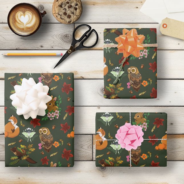 Waldtiere im Herbst grün Geschenkpapier Set (Von Creator hochgeladen)