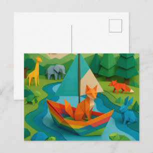 Waldtiere im Origami-Stil – Bunte Origami-Wildnis Feiertagspostkarte