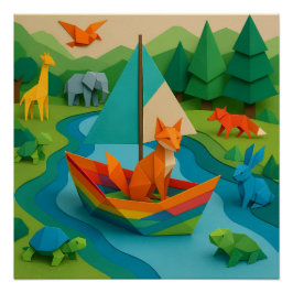 Waldtiere im Origami-Stil – Bunte Origami-Wildnis Poster