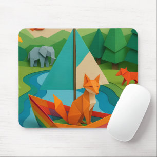 Waldtiere im Origami-Stil – Bunte Papierfaltkunst  Mousepad