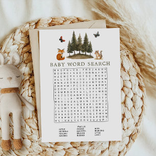 Waldtiere in Wäldern Baby Word Search Game Einladung