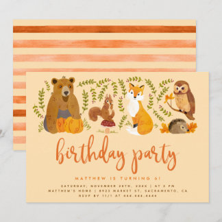 Waldtiere in Wasserfarben fallen zum Geburtstag Einladung