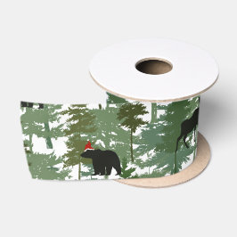 Waldtiere in Weihnachtsmannmützen Satinband