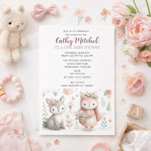 Waldtiere "It's a Girl" Babyparty  Einladung
