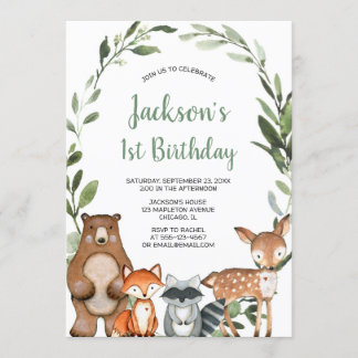 Waldtiere Jungen 1. Geburtstag Party Einladung
