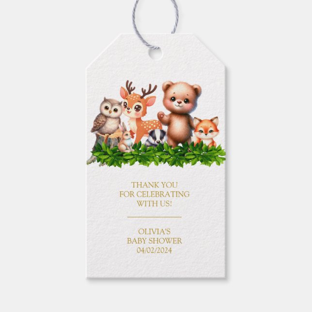 Waldtiere Kinderdusche Danke Tags Geschenkanhänger (Vorderseite)