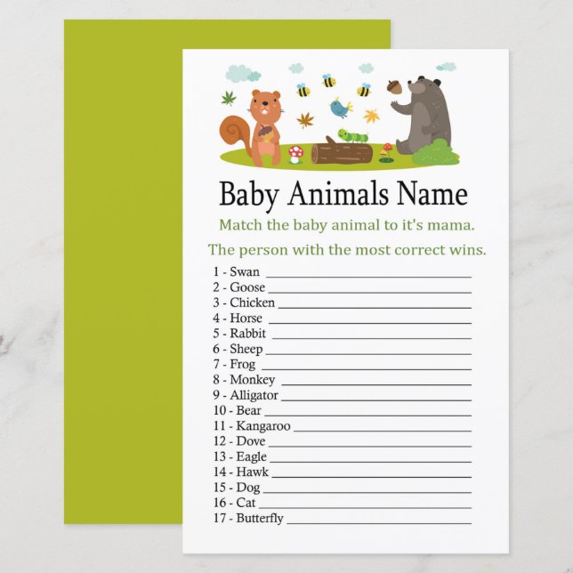 Waldtiere Kleintiere Name Game (Vorne/Hinten)