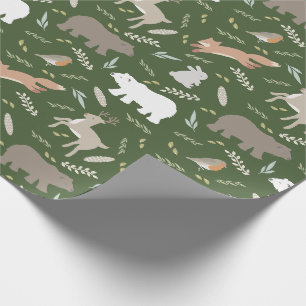 Waldtiere & Leaf Muster grün Geschenkpapier