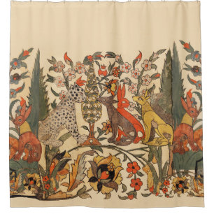 WALDTIERE, LEOPARD, JACKALS, RABBITS, BLUME DUSCHVORHANG