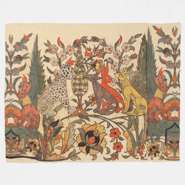 WALDTIERE, LEOPARD, JACKALS, RABBITS, BLUME FLEECEDECKE (Vorderseite (Horizontal))