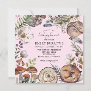 Waldtiere Mädchen-Babydusche Einladung