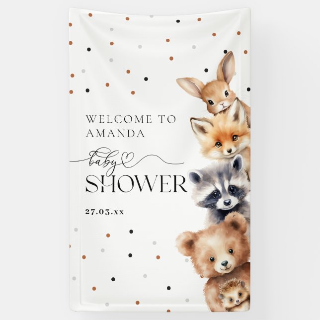 Waldtiere Moderne Babydusche Banner (Vertikal)